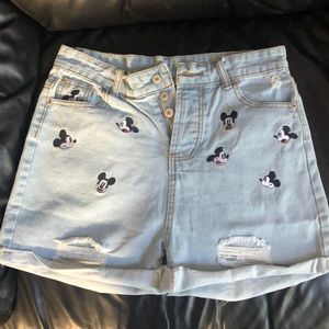 Mickey Mouse Embroidered Denim Shorts